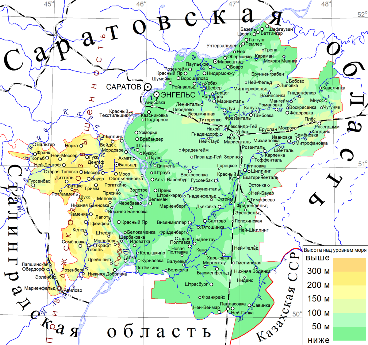 Асср немцев поволжья карта