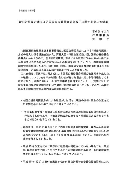 File:新旧対照表方式による国家公安委員会規則改正に関する対応方針案（平成28年2月内閣官房行政改革推進本部事務局・警察庁）.pdf