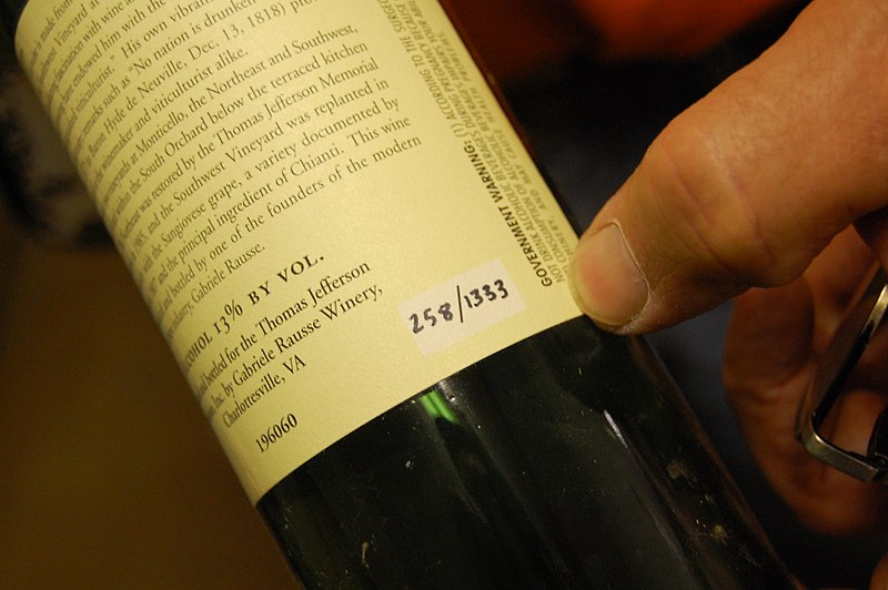 File:2002 Monticello Sangiovese, hand numbered bottles.jpg