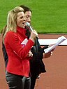 ☎∈ Gabby Logan hosting the London Olympic Stadium opening ceremony on 5 May 2012.