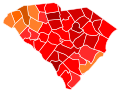 Vainqueur républicain par comté (T2) : McMaster en rouge et Warren en orange.