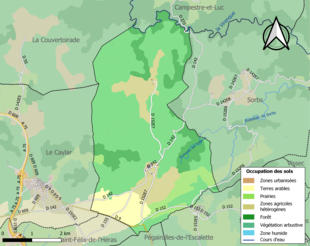 Barevná mapa znázorňující využití půdy.