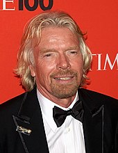 Branson at the Time 100 Gala in May 2010. Known for his informal dress code,[72] this was a rare occasion he didn't wear an open shirt.