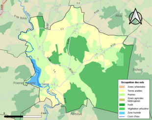 Barevná mapa znázorňující využití půdy.