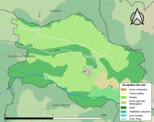 Barevná mapa znázorňující využití půdy.