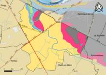 Carte montrant en couleurs le zonage géologique simplifié d'une commune