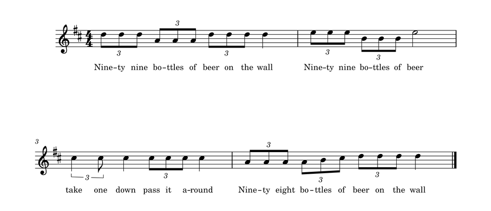 Sheet music for the vocals of "99 Bottles of Beer"