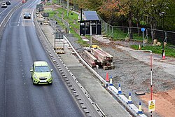 Construction of a sliproad leading off the A63 to Ferensway, photographed from the Porter Street Bridge in Kingston upon Hull.