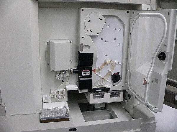 An ABI PRISM 3100 Genetic Analyzer. Such capillary sequencers automated early large-scale genome sequencing efforts.