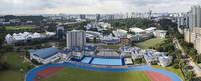 Aerial Panorama of Anglo Chinese School Independent in Dover Road, Singapore. Shot 2016.