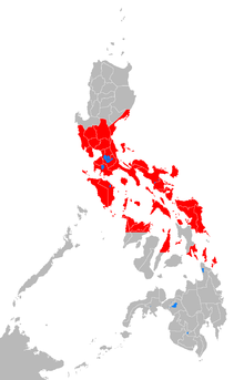 Provinces of the Philippines in which public storm signals were raised for preparations against Typhoon Milenyo. Affected Philippine provinces by typhoon Xangsane 2006.png