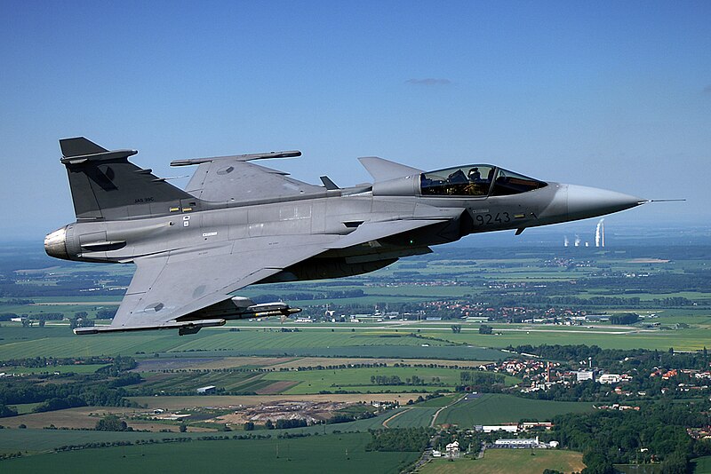File:Air-to-air with a Czech Saab Gripen with AFB Čáslav in the background.jpg