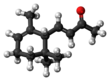 Ball-and-stick model of the alpha-ionone molecule