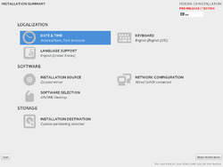 Anaconda installation summary screen in Fedora 19.png