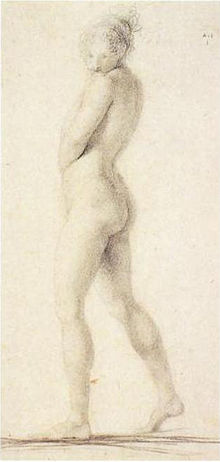 Bozzetto iniziale a lapis realizzato dal Canova per un nudo femminile