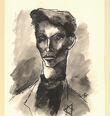 Pen and ink drawing of a Jewish worker in Theresienstadt assigned to Bedrich Fritta, Theresienstadt, 1942. In the collection of the Jewish Museum of Switzerland. Arbeiter in Theresienstadt.jpg