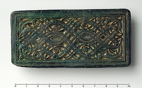 Rectangular gilt bronze brooch from Arnestad, Vestland, Norway. 500–800.