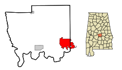 Autauga County Alabama inkorporerede og ikke -inkorporerede områder Prattville Highlighted.svg