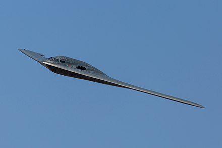 The Spirit of Missouri at the Dyess AFB air show in 2018. This view depicts the body's two dimensional and seamless design, a distinct feature for evading radar detection.