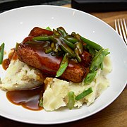 Vegan Bangers and Mash with green beans