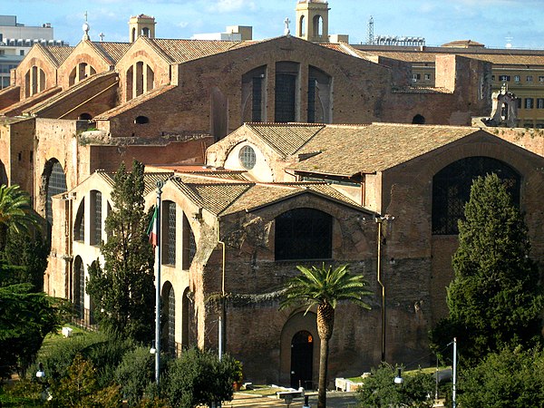 Baths of Diocletian, with the basilica of Santa Maria degli Angeli e dei Martiri built in the remains of the baths.