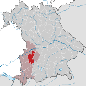 Beliggenheden af Landkreis Augsburg i Bayern (klikbart kort)