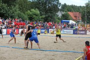 Deutsch: Beachhandball Europameisterschaften 2019 (Beach handball Euro); Tag 3: 4. Juli 2019 – Männer, Hauptrunde Gruppe I, Serbien-Deutschland 2:1 (14:25, 20:18, 7:6) English: Beach handball Euro; Day 3: 4 July 2019 – Men Main Round Group I – Serbia-Germany 2:1 (14:25, 20:18, 7:6)