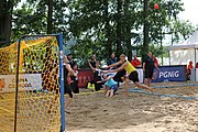 Deutsch: Beachhandball Europameisterschaften 2019 (Beach handball Euro); Tag 1: 2. Juli 2019 – Männer, Vorrunde Gruppe A, Deutschland-Norwegen 2:0 (22:14, 22:20) English: Beach handball Euro; Day 1: 2 July 2019 – Men Preliminary Round Group A – Germany-Norway 2:0 (22:14, 22:20)