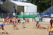 Deutsch: Beachhandball Europameisterschaften 2019 (Beach handball Euro); Tag 2: 3. Juli 2019 – Frauen, Vorrunde Gruppe D, Ukraine-Deutschland 2:0 (23:22, 32:24) English: Beach handball Euro; Day 2: 3 July 2019 – Women Preliminary Round Group D – Ukraine-Germany 2:0 (23:22, 32:24)