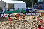 Deutsch: Beachhandball Europameisterschaften 2019 (Beach handball Euro); Tag 4: 5. Juli 2019 – Frauen, Viertelfinale, Kroatien-Ukraine 2:0 (21:20, 21:18) English: Beach handball Euro; Day 4: 5 July 2019 – Quarter Final Women – Croatia-Ukraine 2:0 (21:20, 21:18)