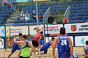 Deutsch: Beachhandball Europameisterschaften 2019 (Beach handball Euro); Tag 5: 6. Juli 2019 – Männer, Halbfinale, Dänemark-Ungarn 2:0 (19:16, 22:18) English: Beach handball Euro; Day 5: 6 July 2019 – Semifinal Men – Denmark-Ukraie 2:0 (19:16, 22:18)