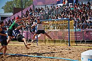 Deutsch: Beachhandball bei den Olympischen Jugendspielen 2018; Tag 7, 13. Oktober 2018; Jungen, Halbfinale – Argentinien-Portugal 1:2 English: Beach handball at the 2018 Summer Youth Olympics at 13 October 2018 – Boys Semifinal – Argentina-Portugal 1:2