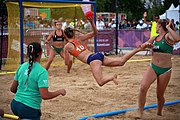 Deutsch: Beachhandball bei den Olympischen Jugendspielen 2018 in Buenos Aires; Tag 7, 13. Oktober 2018; Mädchen, Spiel um Platz Drei – Ungarn-Niederlande 2:0 English: Beach handball at the 2018 Summer Youth Olympics in Buenos Aires at 13 October 2018 – Girls Bronze Medal Match – Hungary-Netherlands 2:0 Español: Handball de playa en los Juegos Olimpicos de la Juventud Buenos Aires 2018 en 13 de octubre de 2018 – Partido por la medalla de bronce femenino - Hungría-Países Bajos 2:0