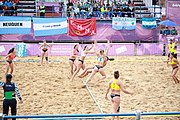 Deutsch: Beachhandball bei den Olympischen Jugendspielen 2018; Tag 6, 12. Oktober 2018; Mädchen, Hauptrundenspiel – Chinese Taipei (Taiwan)-Argentinien 1:2 English: Beach handball at the 2018 Summer Youth Olympics at 12 October 2018 – Girls Main Round – Chinese Taipei (Taiwan)-Argentina 1:2