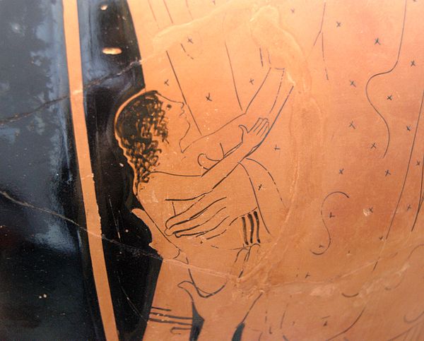 Birth of Erichthonius: Athena receives the baby Erichthonius from the hands of the earth mother Gaia, Attic red-figure stamnos, 470–460 BC, Staatliche