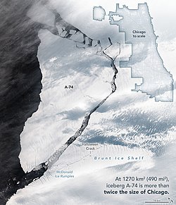 Iceberg A-74 em 1º de março de 2021