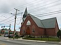 Chelmsford Street Baptist Church, located at 524 Chelmsford Street, Lowell, Massachusetts. West (front) and south sides of building shown.