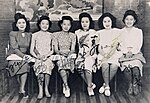 Five of the seven stars. Left to right: Bai Hong, Yao Lee, Zhou Xuan, Li Xianglan, Bai Guang. The last one Qi Zhengyin is not one of the seven stars. (missing in the picture are Wu Yingyin and Gong Qiuxia) China singing stars 1940s.jpg