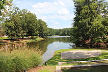 The Judge Eugene Lawson Amphitheater overlooking Swan Lake Clayton State University amphitheater.JPG