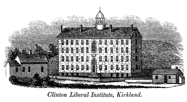 The Clinton Liberal Institute, described as being in the town of Kirkland because Clinton had not yet been incorporated.