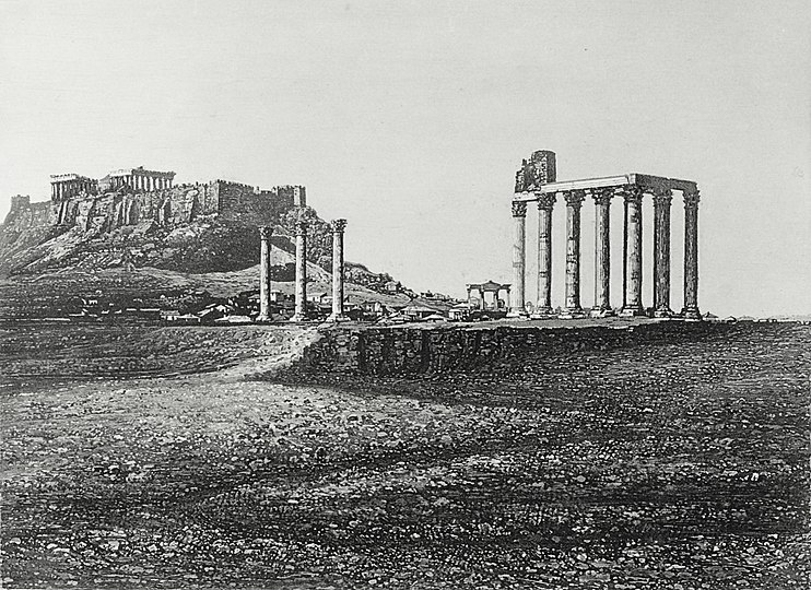 Olympian Zeus Temple and Acropolis, Athens, 1839, engraving of Pierre-Gustave Joly's daguerreotype