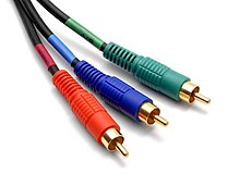 Three cables, each with RCA plugs at both ends, are often used to carry YPbPr analog component video. Component-cables.jpg