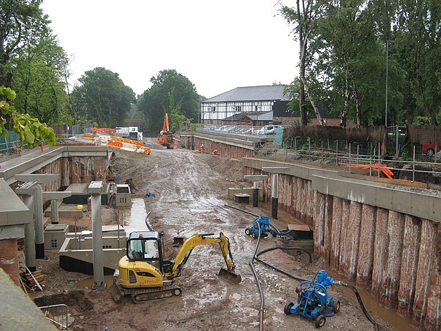 Construction work to re-open the former British Rail line in 2011
