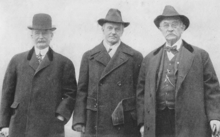 From left to right: Henry P. Field, Calvin Coolidge, John C. Hammond at Amherst College reunion Coolidge Hammond & Field.png