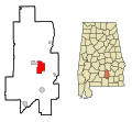 This map shows the incorporated and unincorporated areas in Crenshaw County, Alabama, highlighting Luverne in red. It was created with a custom script with US Census Bureau data and modified with Inkscape.