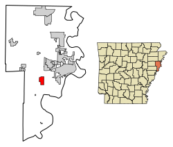Location of Edmondson in Crittenden County, Arkansas.