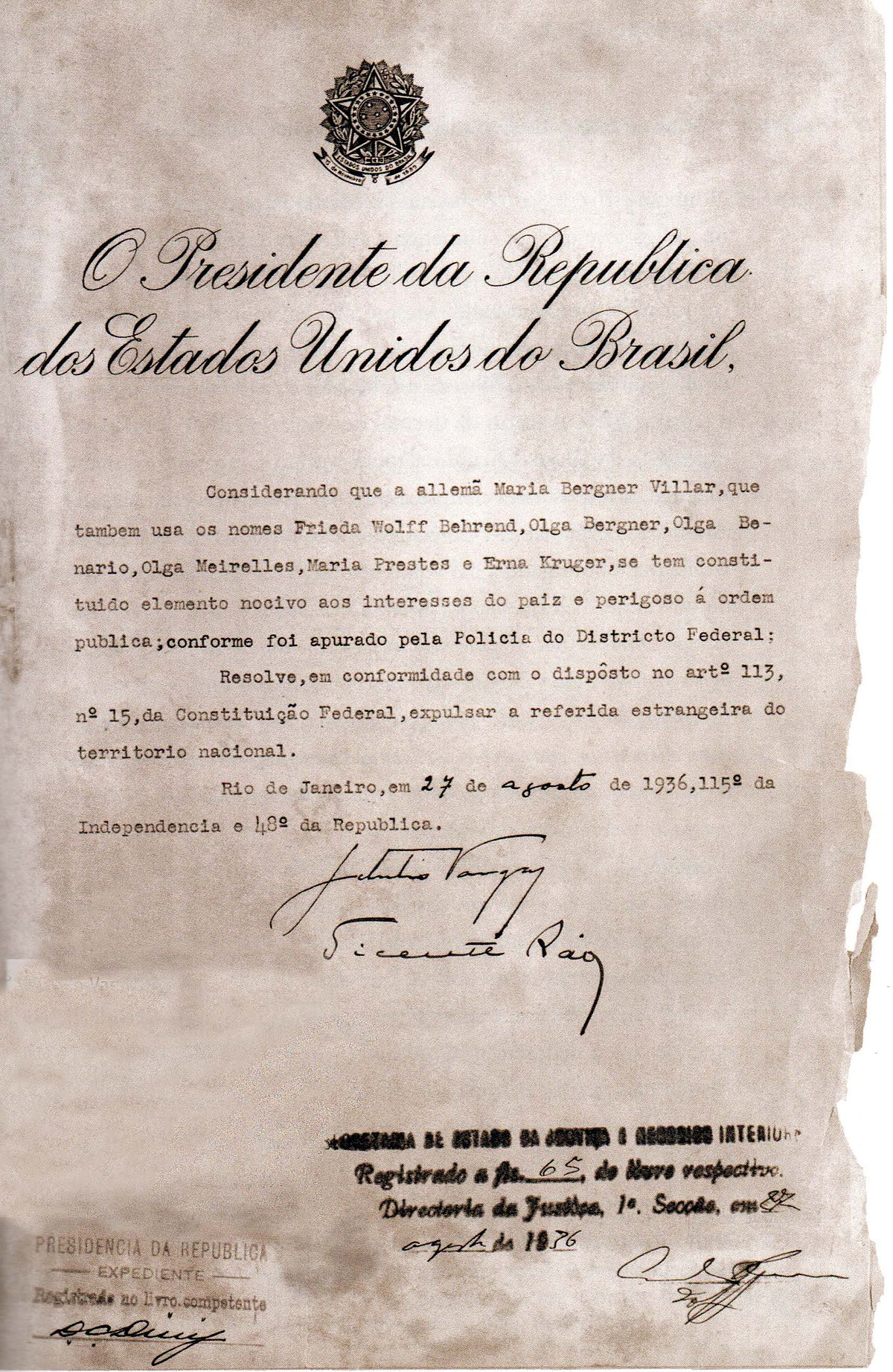 PDF) Os reflexos políticos na suprema corte brasileira: a manifestação da  justiça política na extradição de Olga Benário (HC nº 26.155/1936)