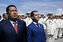 Venezuelan President Hugo Chavez and Russian President Dmitry Medvedev on board Admiral Chabanenko in 2008. Dmitry Medvedev in Venezuela 27 November 2008-6.jpg
