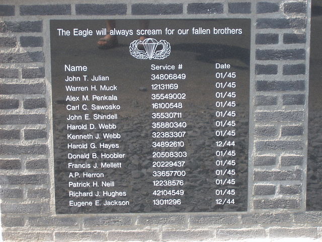 Names of E Company fallen on the monument in Foy