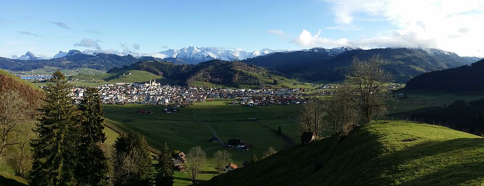 Panorama of Einsiedeln, Switzerland, taken from the Katzenstrick Pass